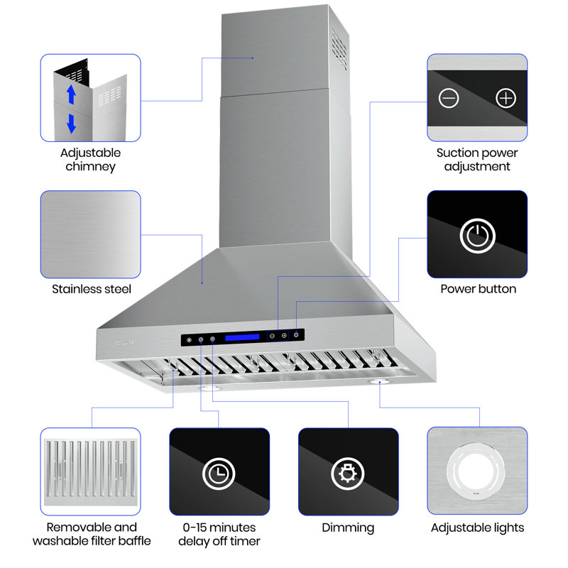 EKON KITCHEN EXPERT 36" 1000 CFM Convertible Wall Mount Range Hood in